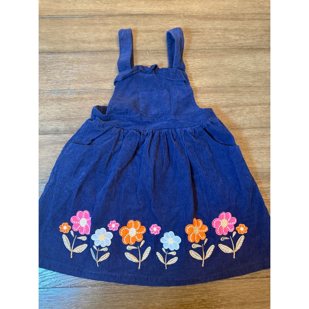 Blueberi Boulevard Jumper Kids Size 5 Navy Corduroy Floral Embroidered Dress